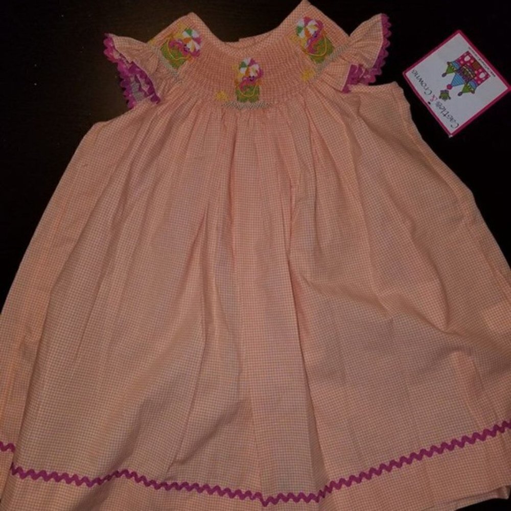 Castles And Crown boutique smocked dress sz 18-24 orange gingham summer - Picture 3 of 8